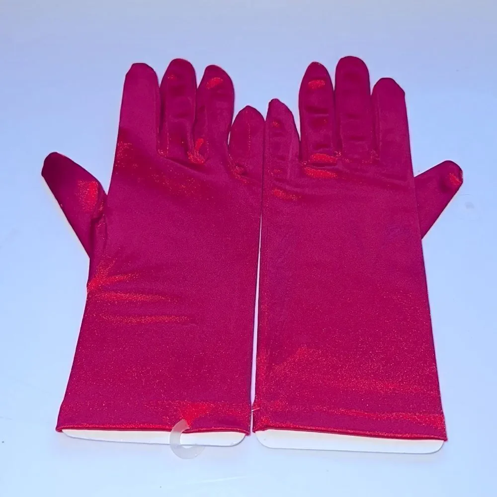 New on card short‎ red nylon stretchy, shiny, dressy gloves